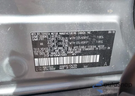 2019 Toyota Rav4 Le из США, поврежденный, VIN 2T3F1RFV0KW076864